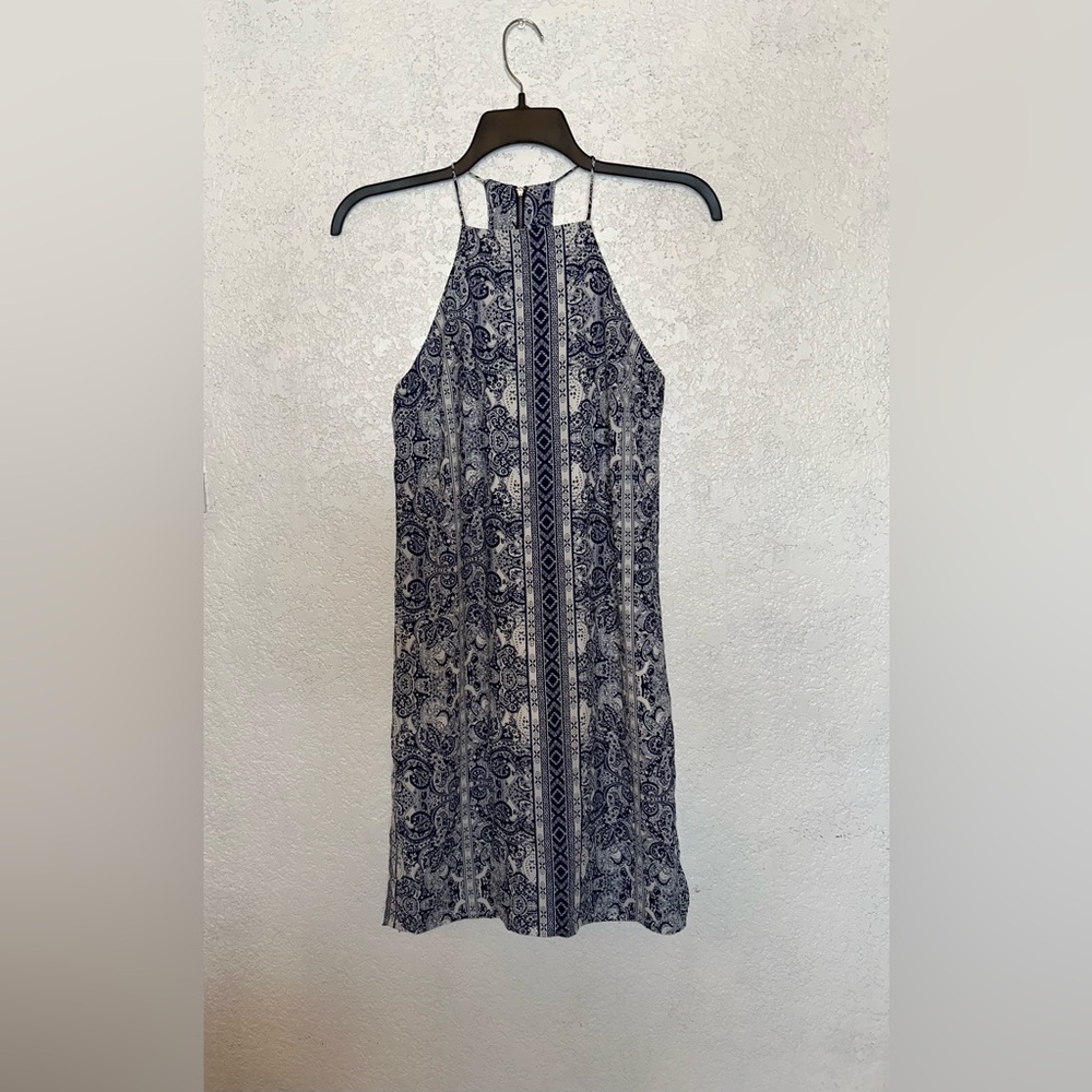 One Clothing Navy and White Halter Dress Women’s Size Medium